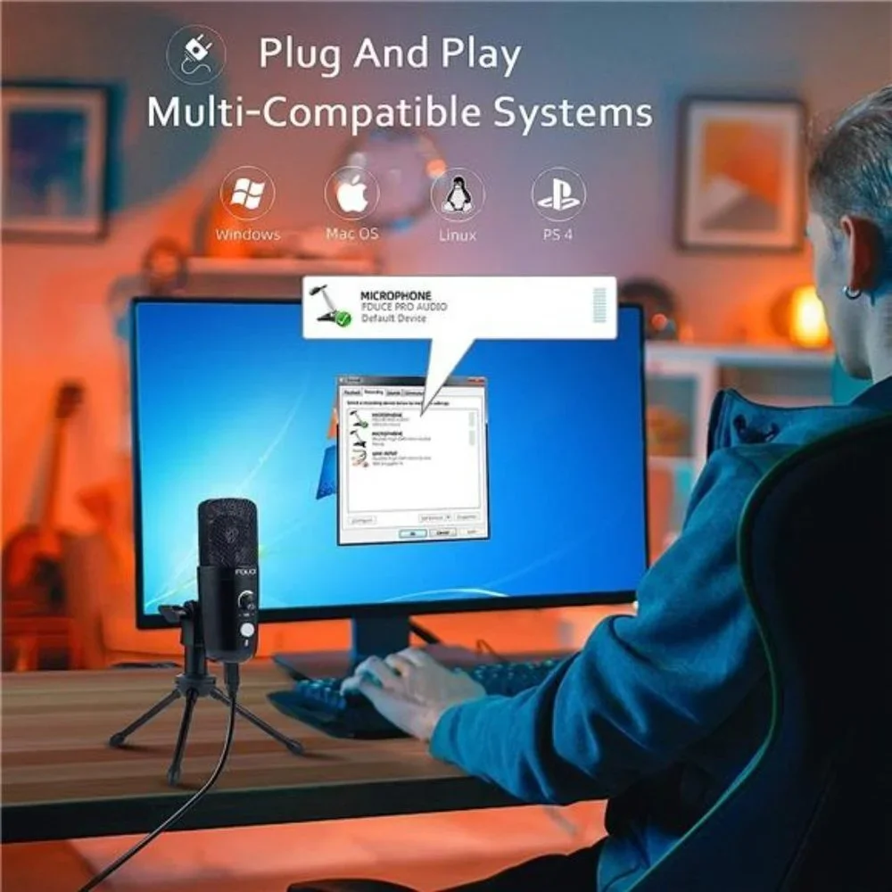 USB Plug&Play Computer Microphone, Professional Studio PC Mic with Tripod